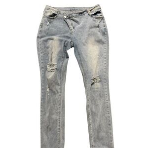 Blue Skinny Distressed Jeans with Elastic Waist